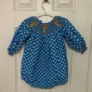 Blue Polka Dot Kids Smocked Bubble Suit